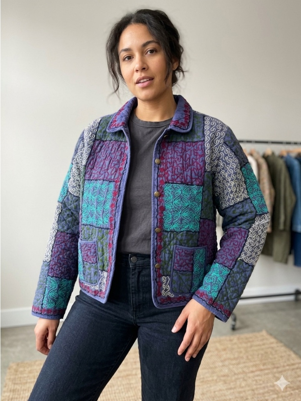 Grannycore Embroidered Quilted Reversible Jacket